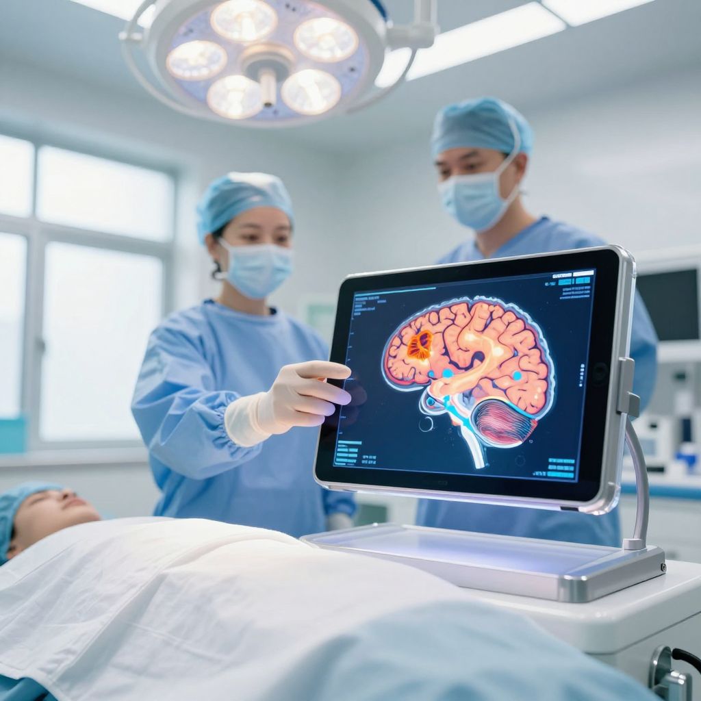 Artificial Intelligence achieves Dice scores of 0.82-0.84 in tumor segmentation and AUC values of 0.80-0.90 for molecular prediction